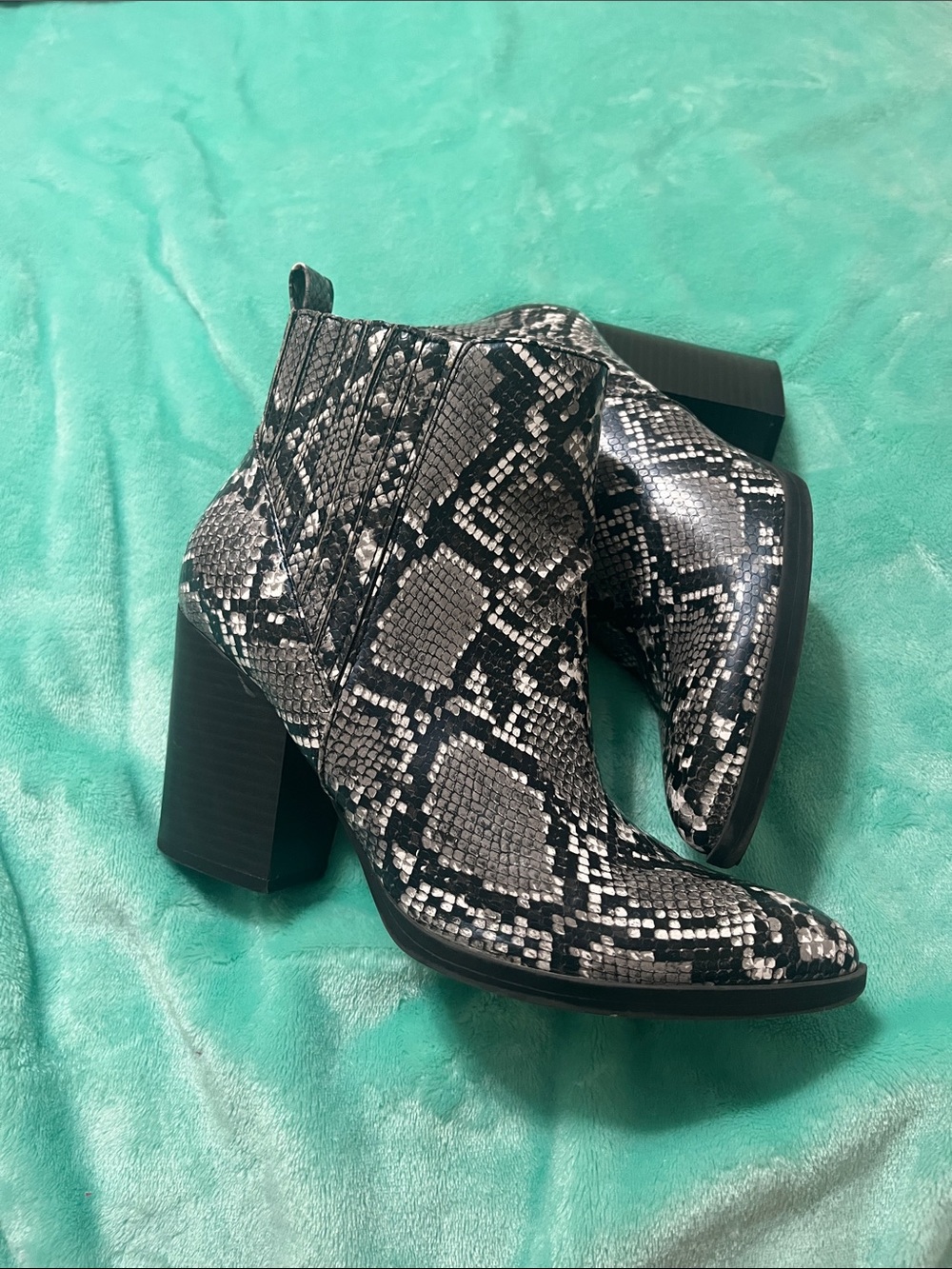 Snake-Print Block Heel Ankle Boots - Black & Gray